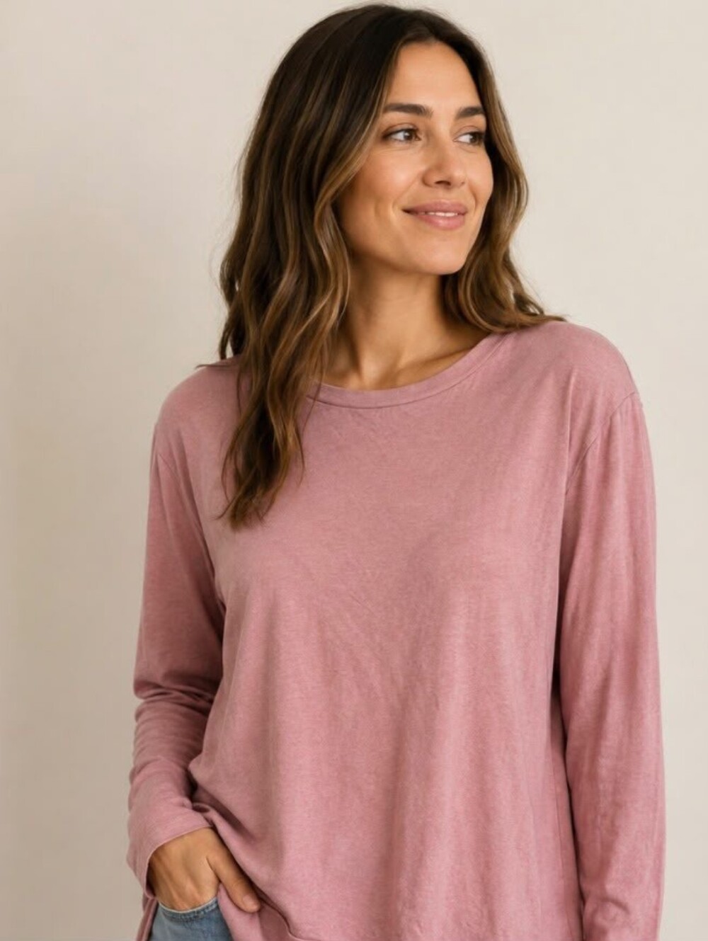 NWOT Frank & Eileen Tee Lab High Low Relax Long Sleeve Crewneck Rose Tunic Top
